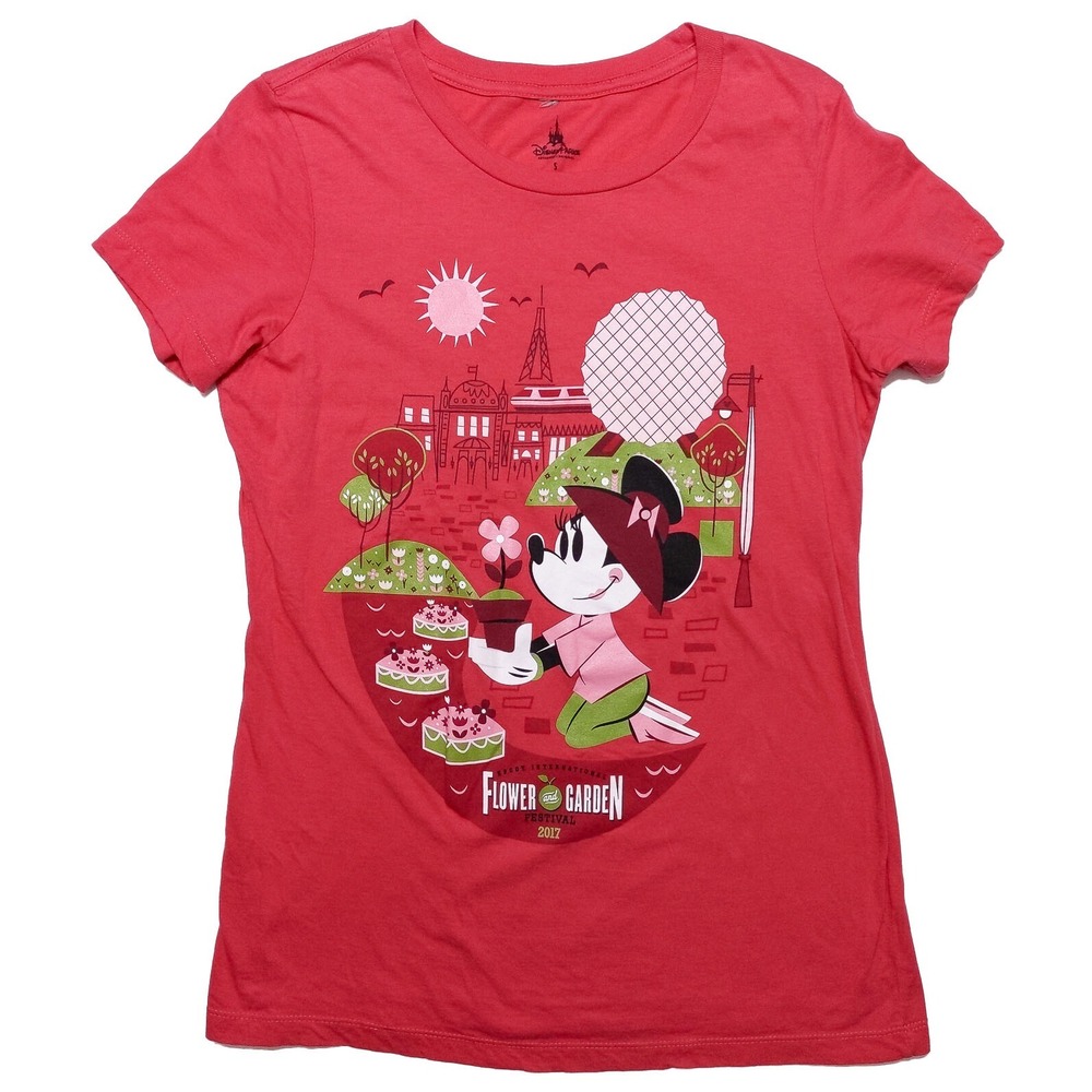 DISNEY PARKS 2017 Epcot Flower Garden Festival Women's T-Shirt Pink Small S
